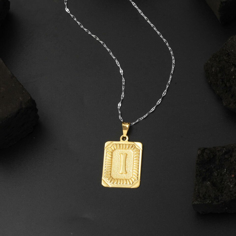 Kare Plakalı 14 Ayar Altın I Harf Kolye Ucu