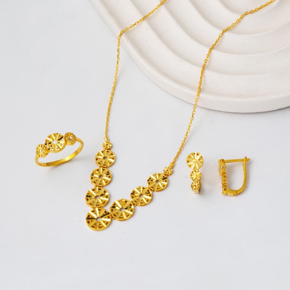 22 Ayar Altın Yaşam Çiçeği Takı Seti