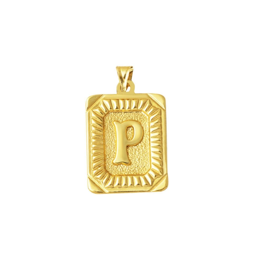 Kare Plakalı 14 Ayar Altın P Harf Kolye Ucu