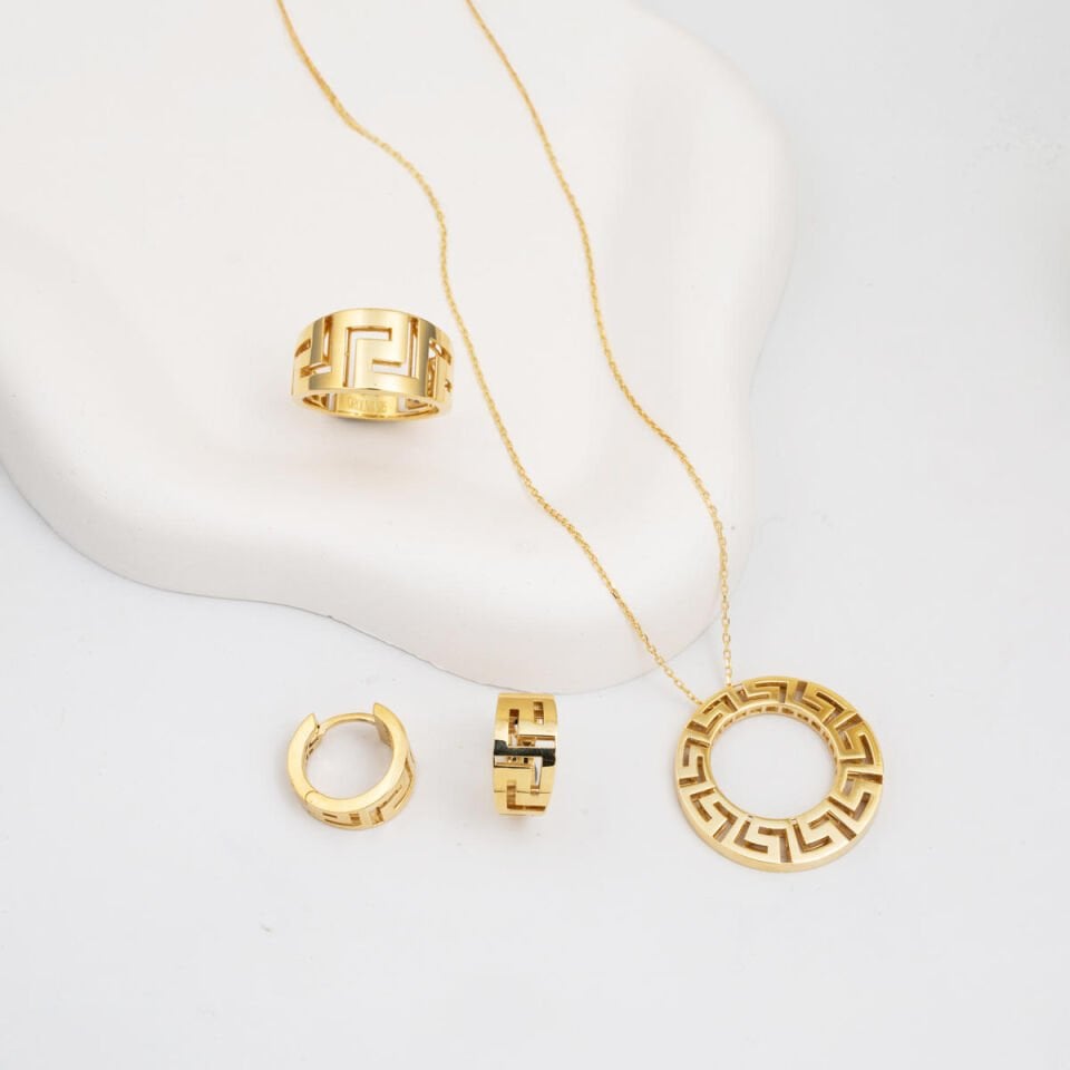 Versage Halkalı 14 Ayar Altın Üçlü Takı Seti