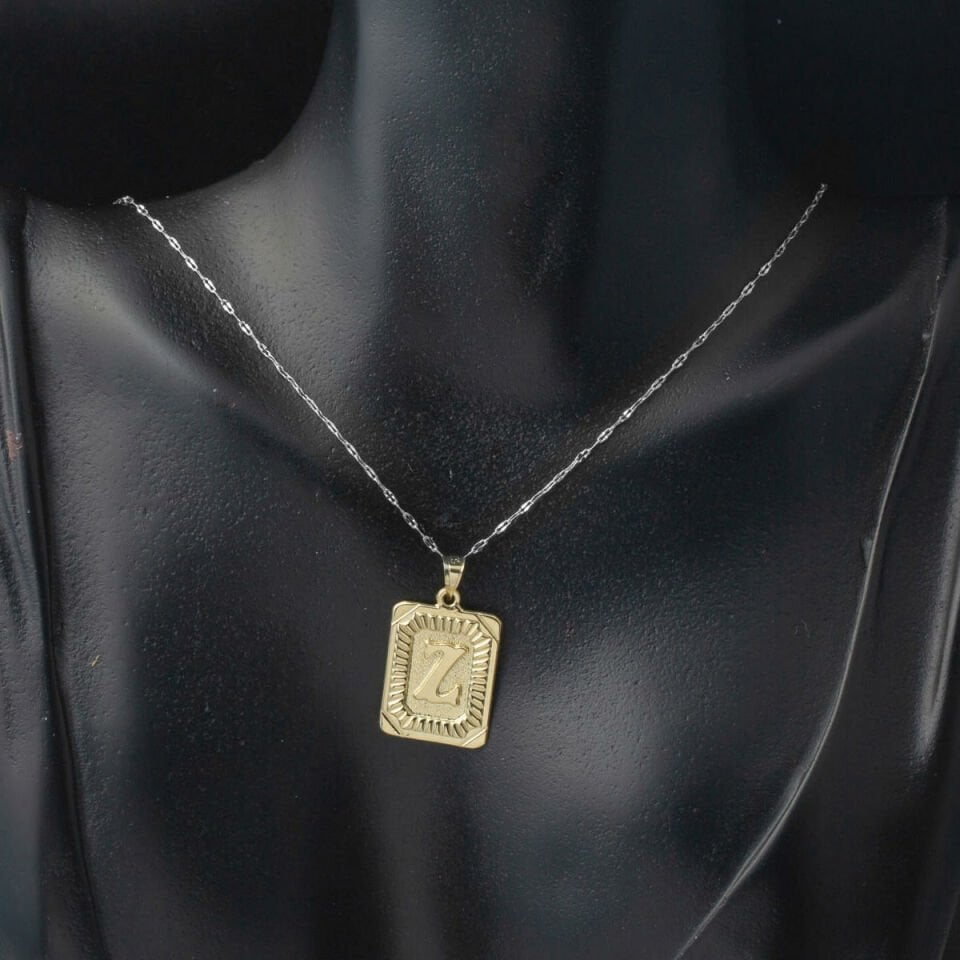 Kare Plakalı Z Harf Kolye Ucu 14 Ayar Altın