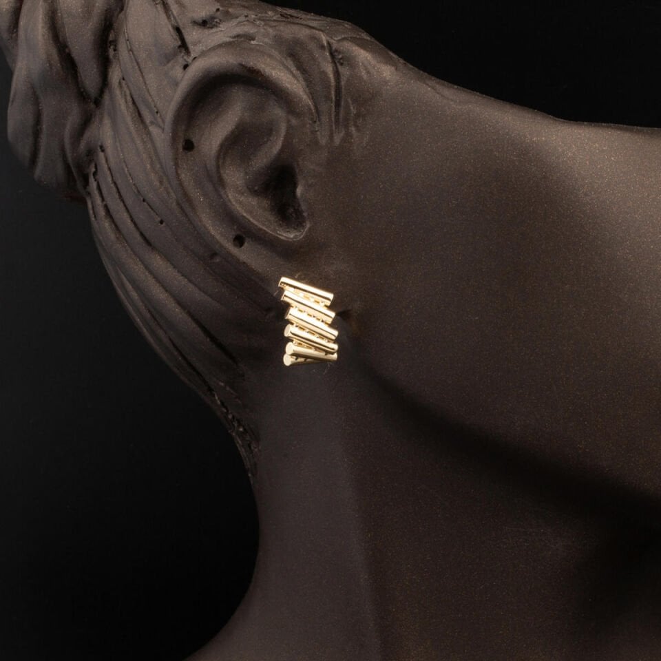 Silindir Tasarım 14 Ayar Altın Üçlü Set