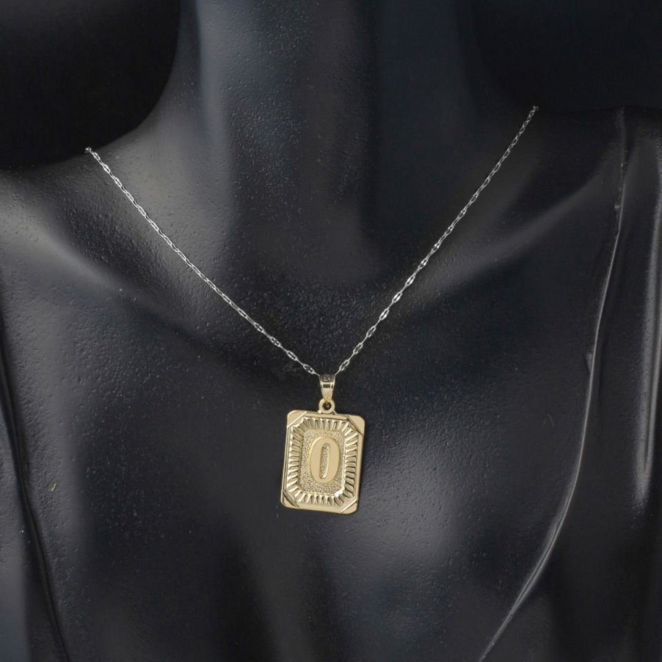 Kare Plakalı O Harf Kolye Ucu 14 Ayar Altın