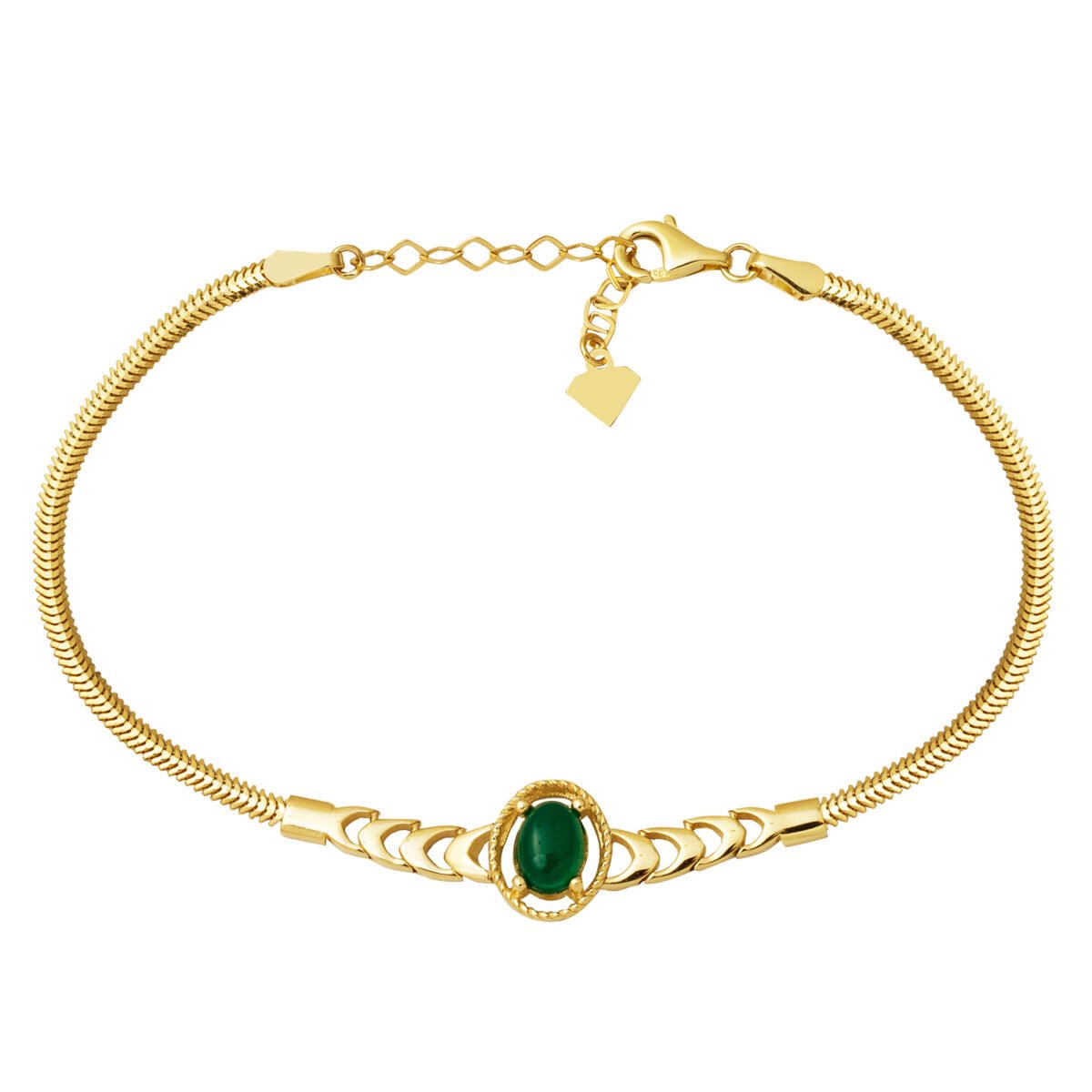 Yeşil Akik Taşlı 14 Ayar Altın Balık Sırtı Bileklik