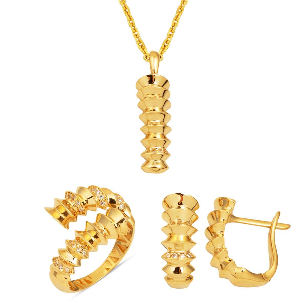 Spiral Tasarım 14 Ayar Altın Takı Seti