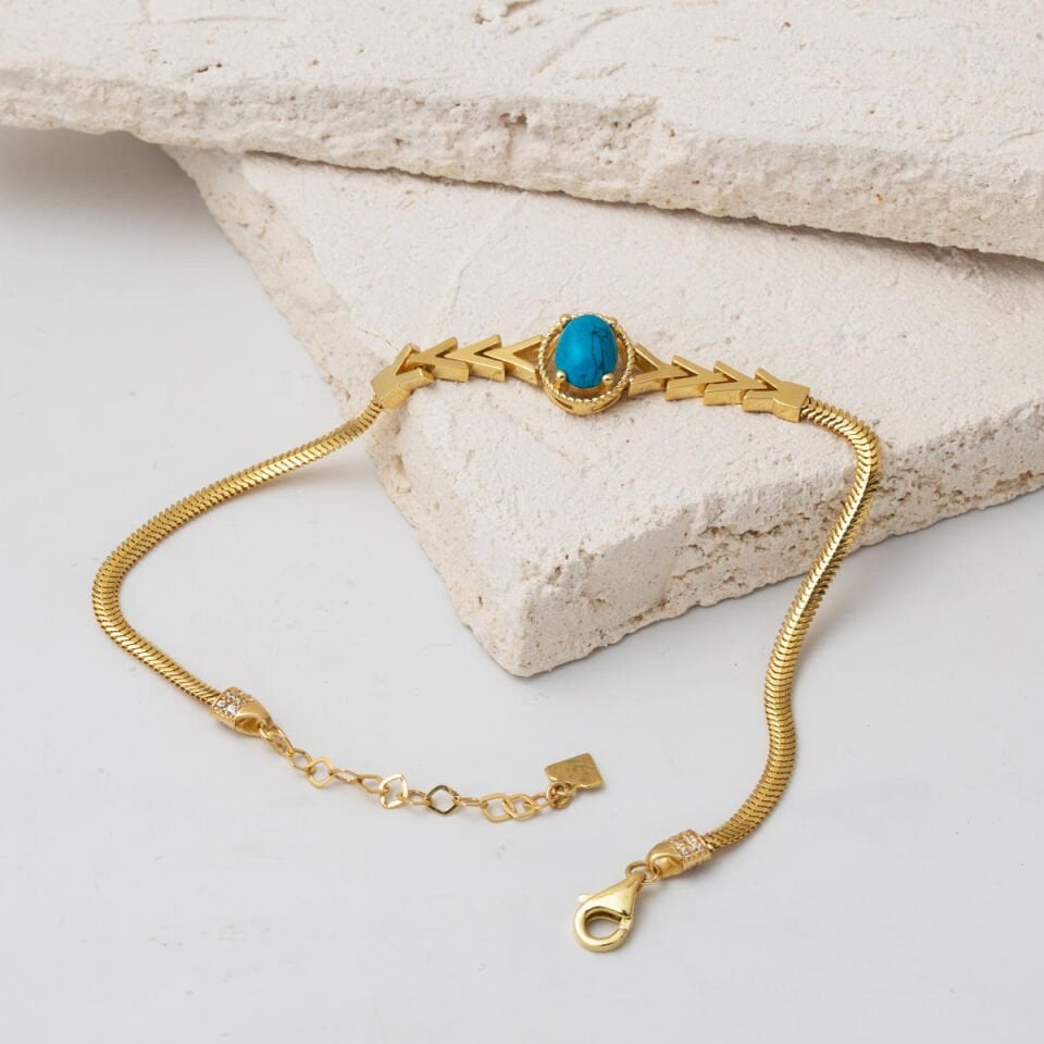 14 Ayar Firuze Taşlı Balıksırtı Altın Bileklik