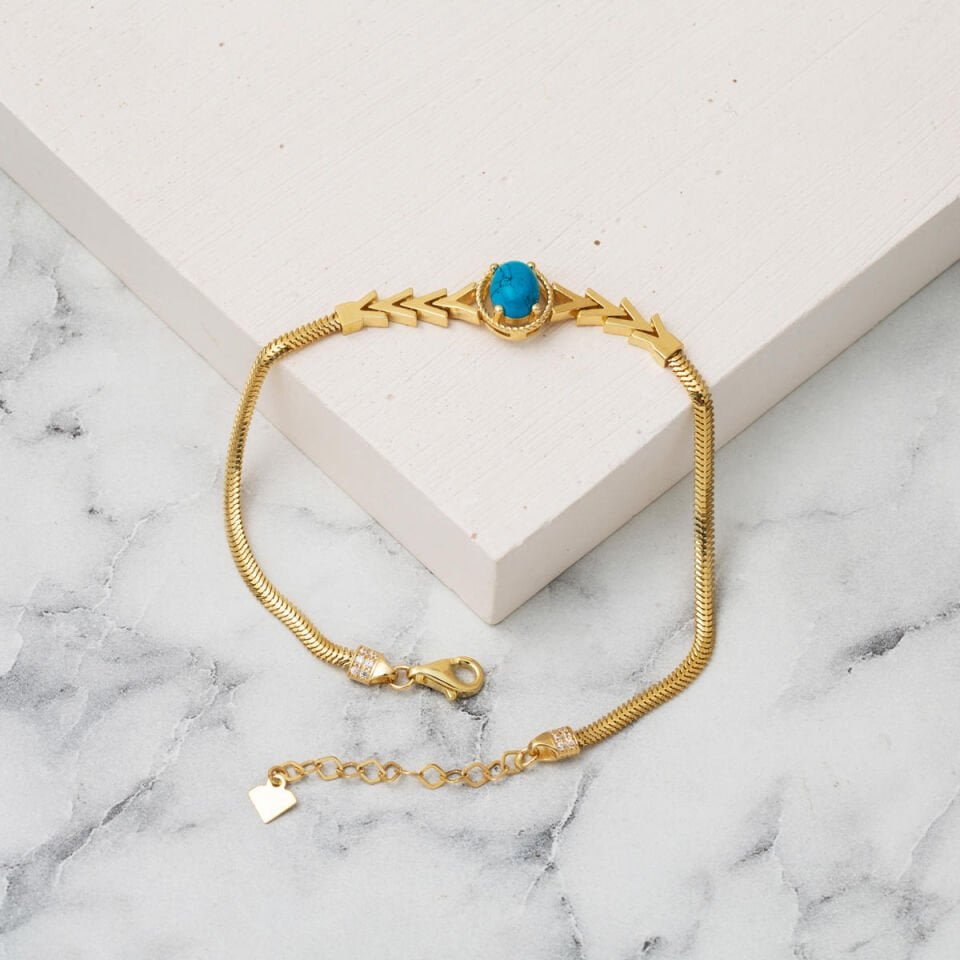 14 Ayar Firuze Taşlı Balıksırtı Altın Bileklik