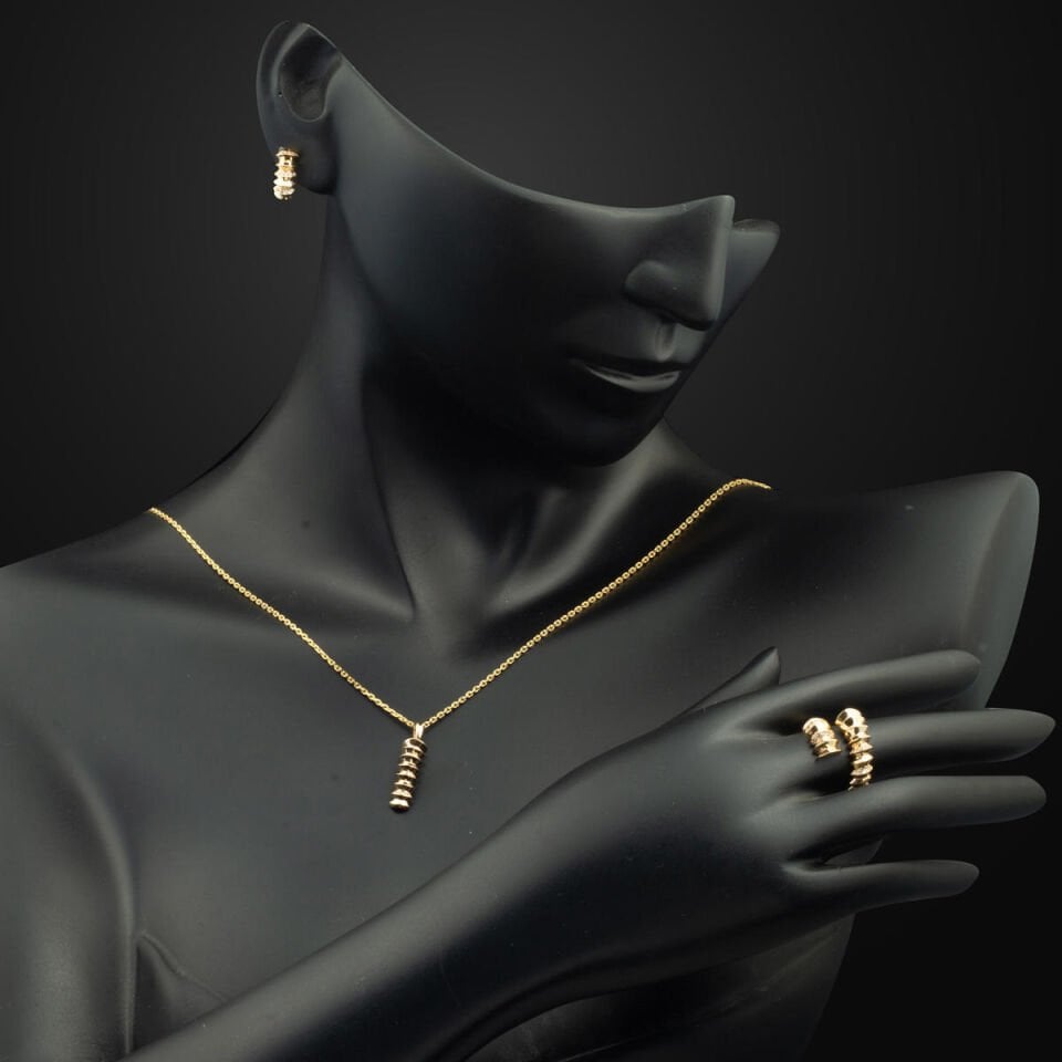 Spiral Tasarım 14 Ayar Altın Takı Seti