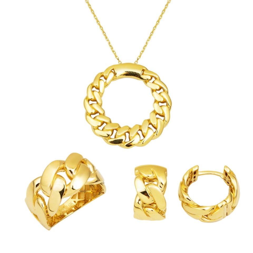 Gurmet 14 Ayar Altın Üçlü Takı Seti