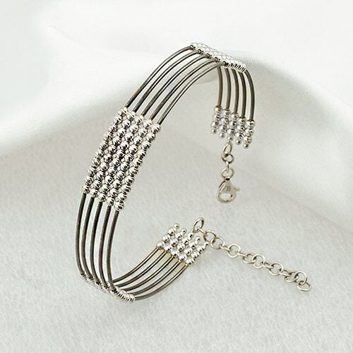 Siyah Beyaz Altın Toplu Taşsız Bilezik