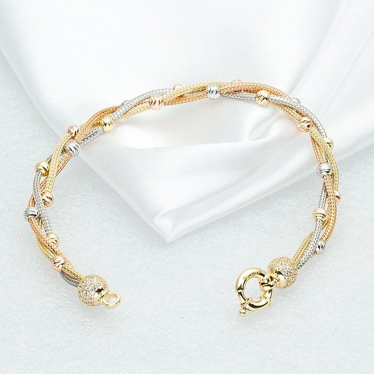 Favori Gold Üç Renkli 14 Ayar Altın Bileklik