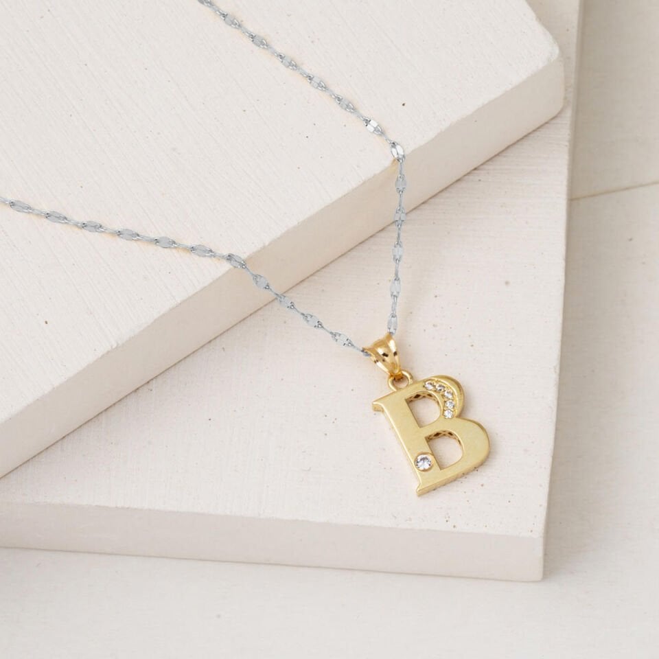 Lettera B Harfi 14 Ayar Altın Kolye Ucu