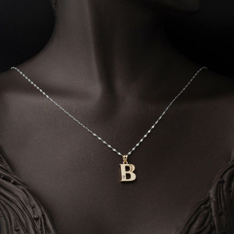 Lettera B Harfi 14 Ayar Altın Kolye Ucu