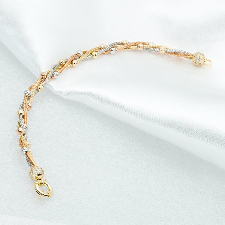 Favori Gold Üç Renkli 14 Ayar Altın Bileklik