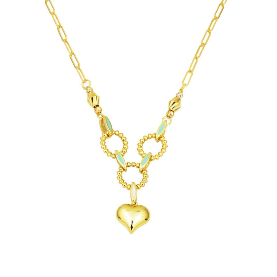 Kalp Figürlü 14 Ayar Altın Zincir Kolye