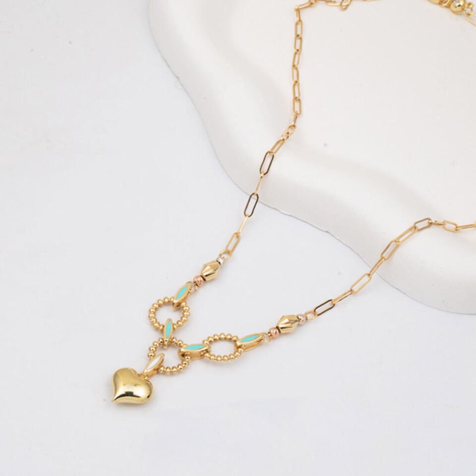 Kalp Figürlü 14 Ayar Altın Zincir Kolye