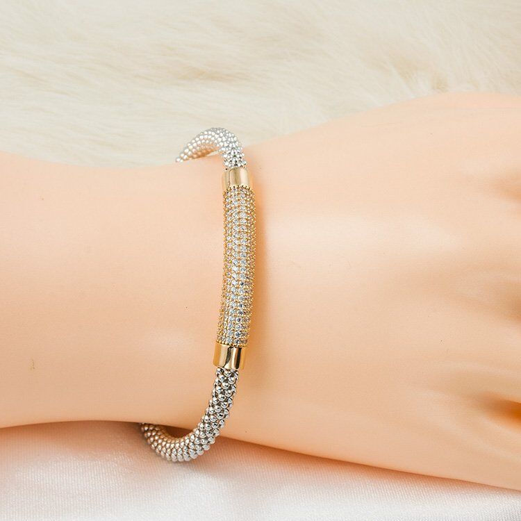 Taşlı Hasır Örgü 14 Ayar Altın Bileklik