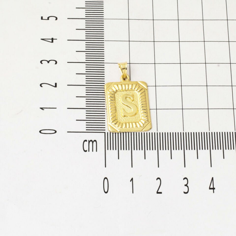 Kare Altın Plakalı 14 Ayar S Harf Kolye Ucu