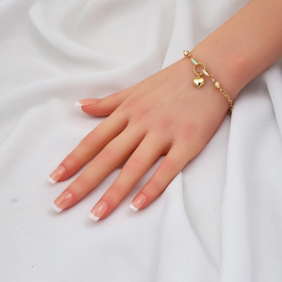 Kalp Figürlü 14 Ayar Altın Zincir Bileklik