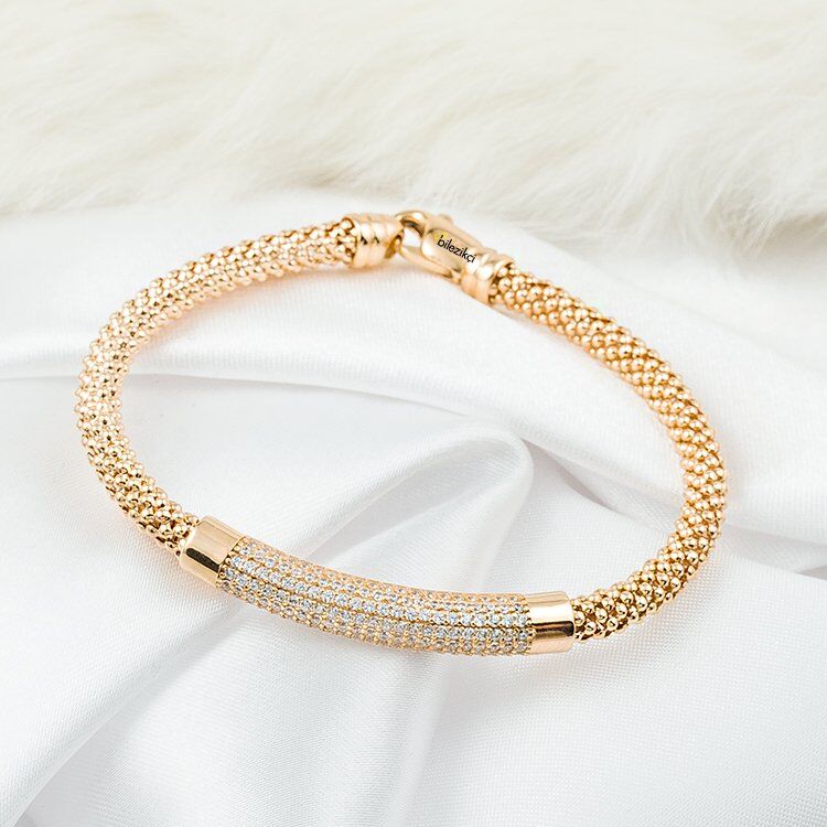 Rose Altın Balık Sırtı Örgü 14 Ayar Bileklik