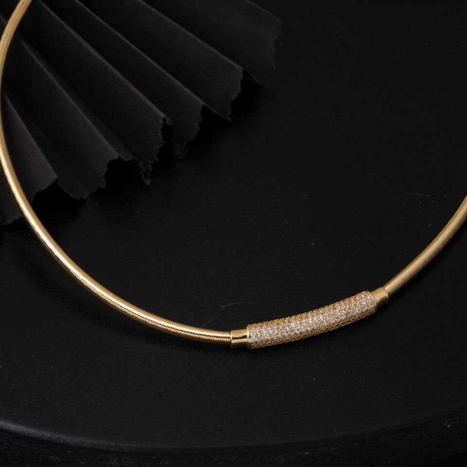 İtalyan Silindir Zincir 14 Ayar Altın Choker Kolye