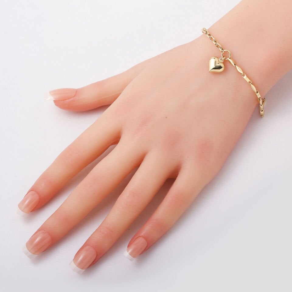 14 Ayar Altın Kalp Sallantılı Zincir Bileklik