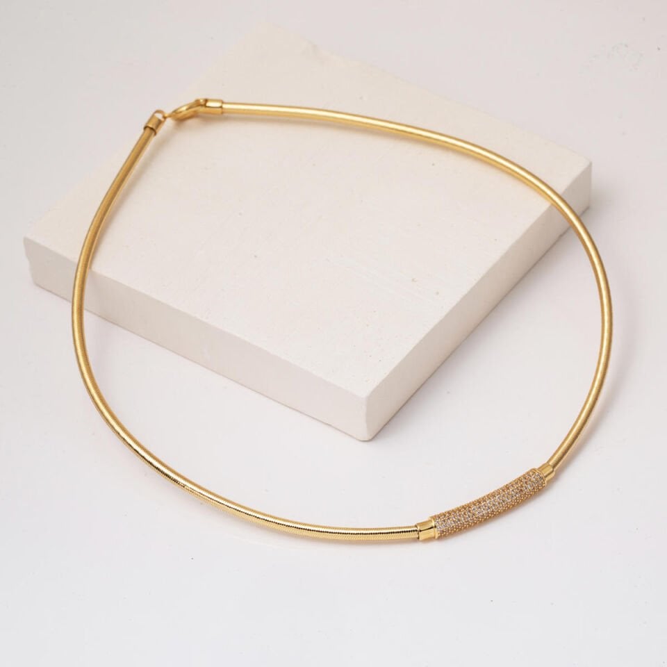 İtalyan Silindir Zincir 14 Ayar Altın Choker Kolye