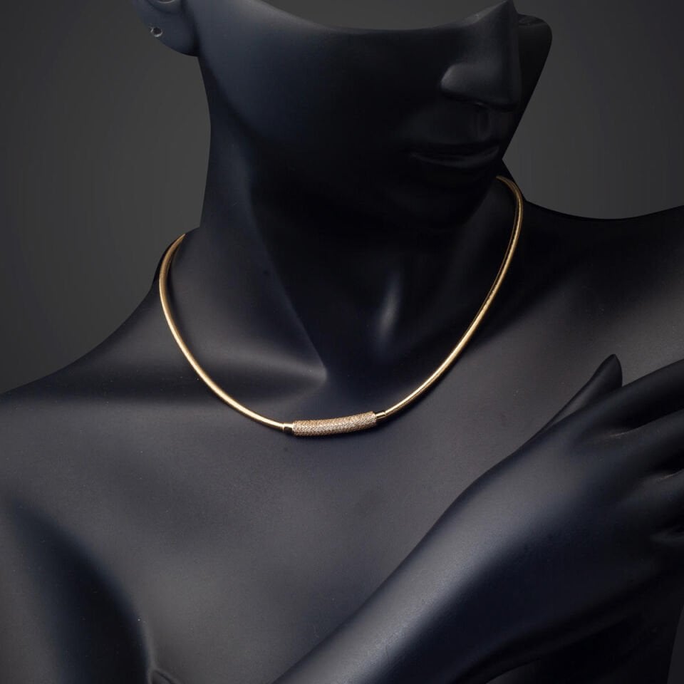 İtalyan Silindir Zincir 14 Ayar Altın Choker Kolye