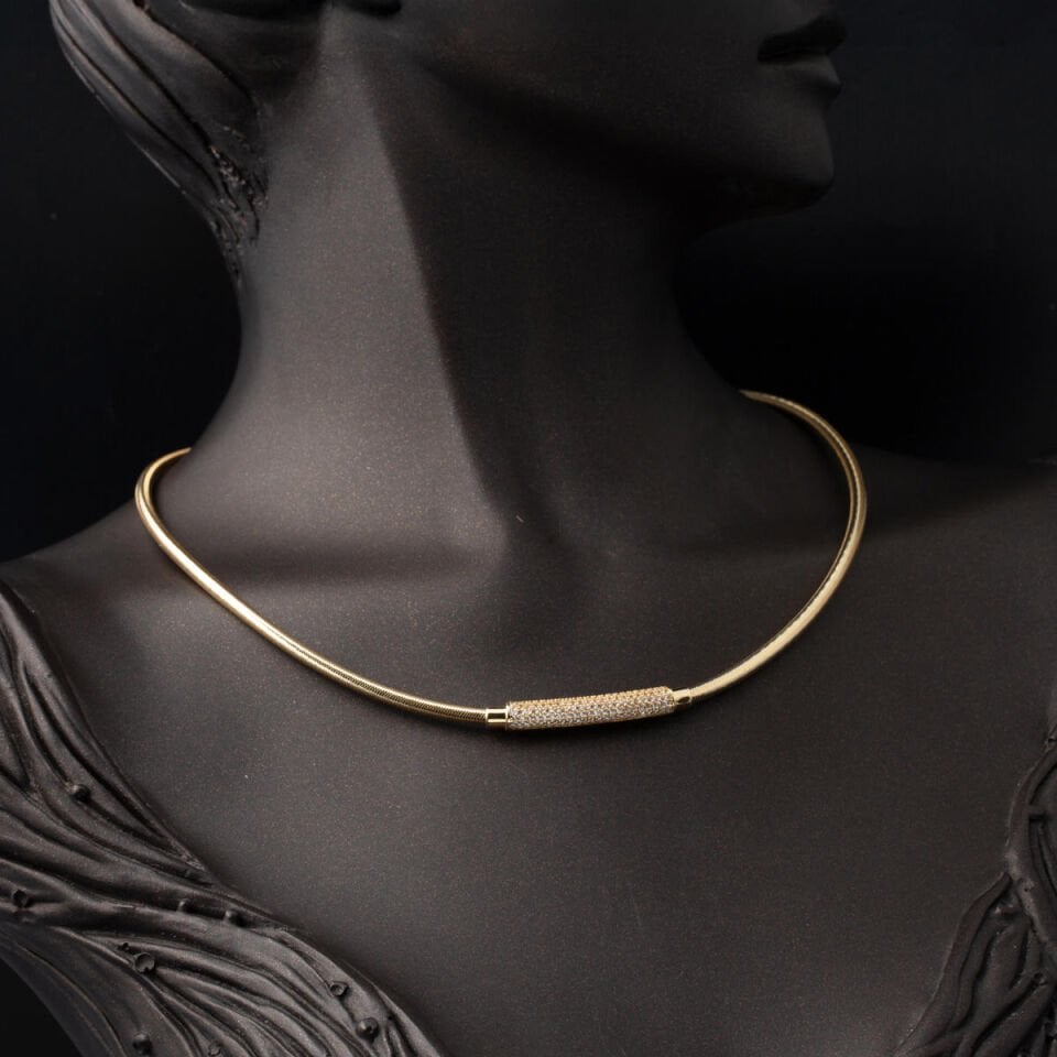 İtalyan Silindir Zincir 14 Ayar Altın Choker Kolye