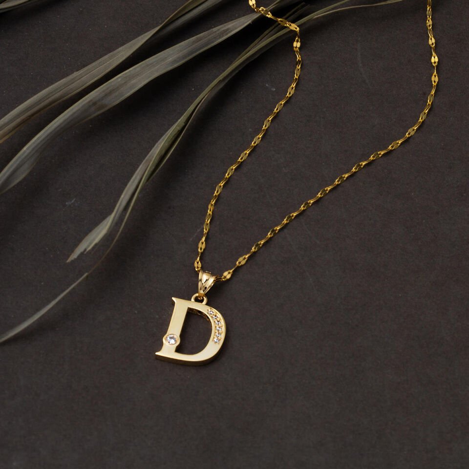 Lettera D Harfi Altın Kolye 14 Ayar