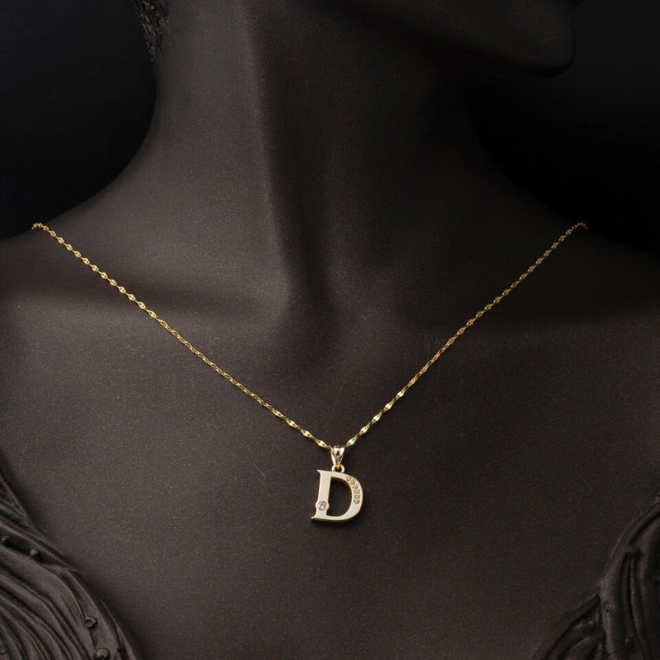 Lettera D Harfi Altın Kolye 14 Ayar