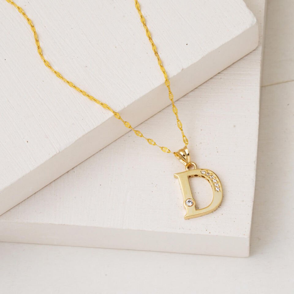Lettera D Harfi Altın Kolye 14 Ayar