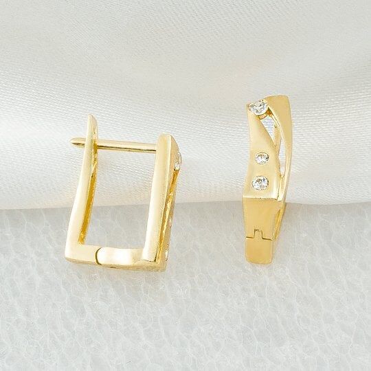 Üç Taşlı 14 Ayar Altın Küpe