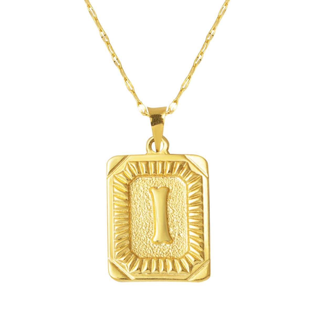 14 Ayar Altın I Harf Kolye Kare Plakalı