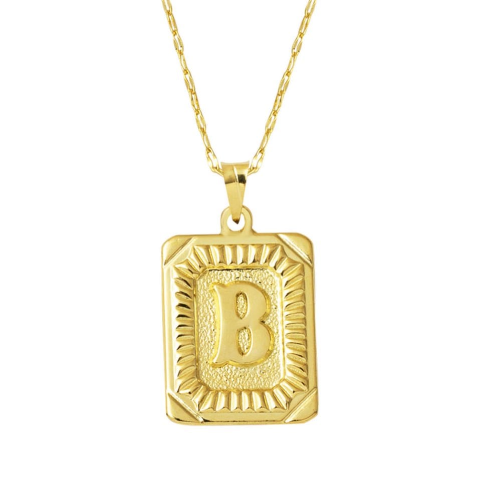 14 Ayar Altın B Harf Kolye Kare Plakalı