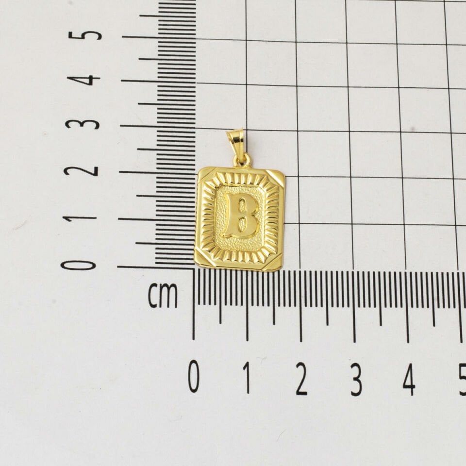 14 Ayar Altın B Harf Kolye Kare Plakalı