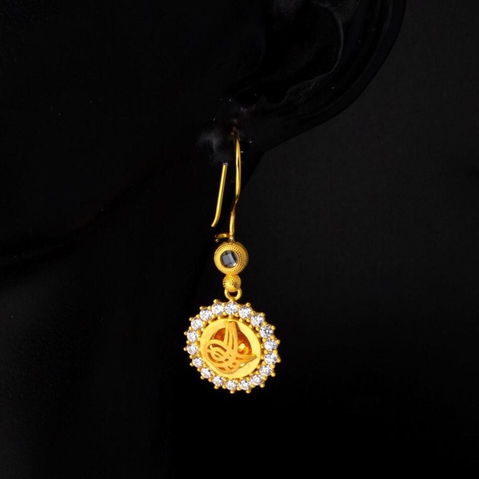 Tuğralı 8 Ayar Sarkaç Altın Küpe