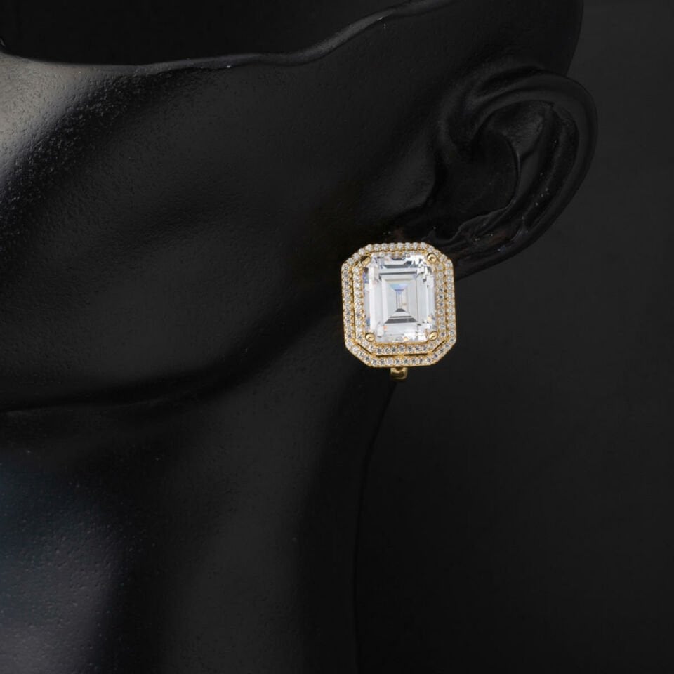 Büyük Baget Taşlı 14 Ayar Altın Küpe