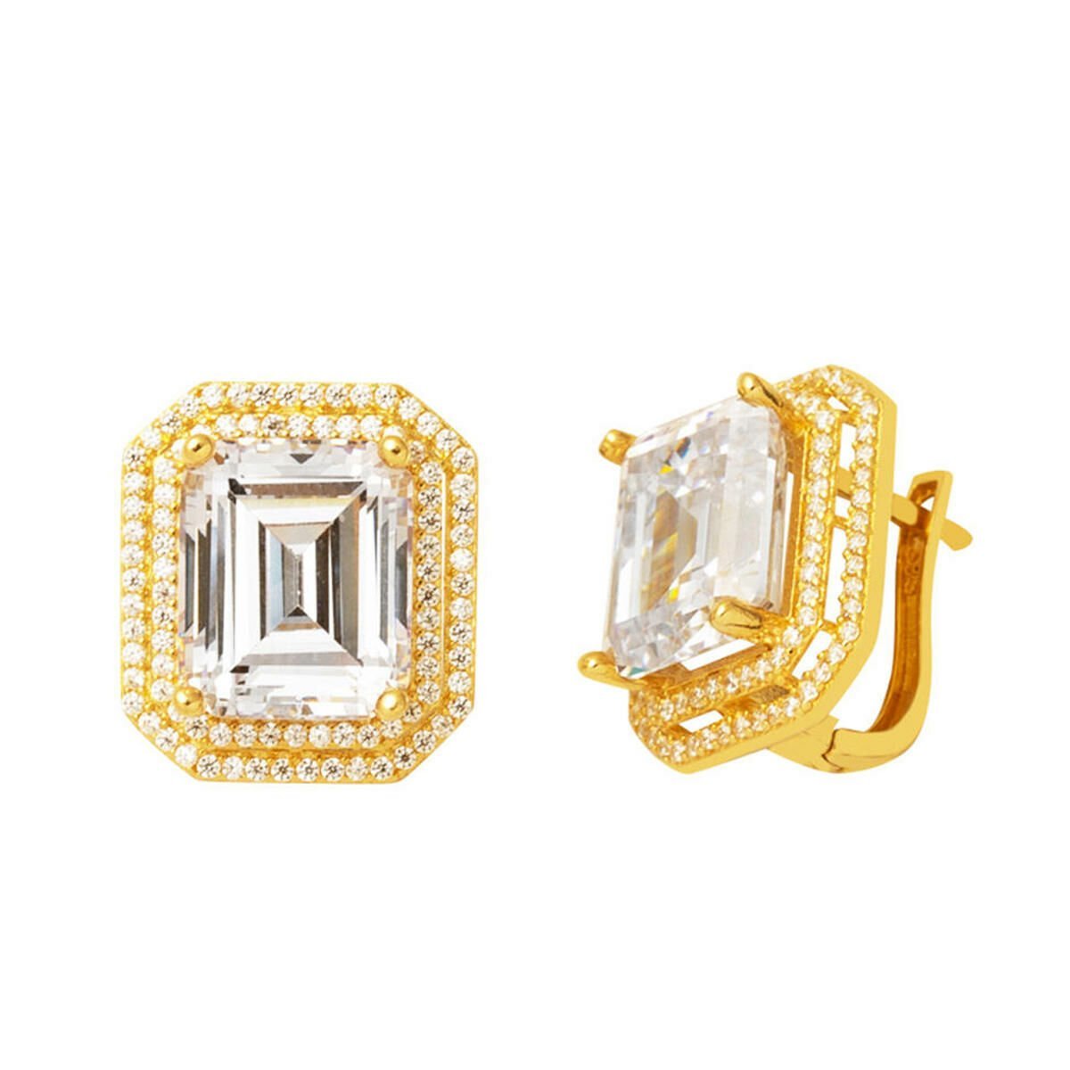 Büyük Baget Taşlı 14 Ayar Altın Küpe