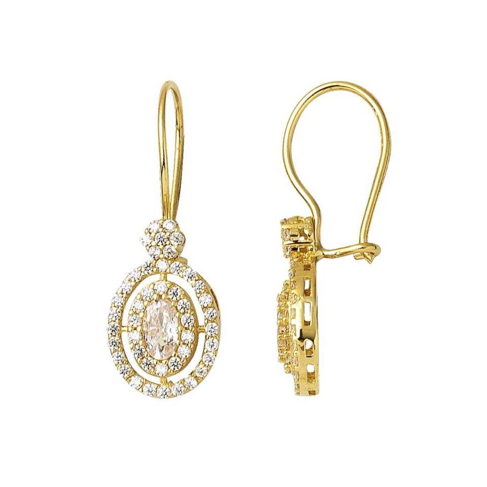 Sarkaç 14 Ayar Taşlı Altın Küpe