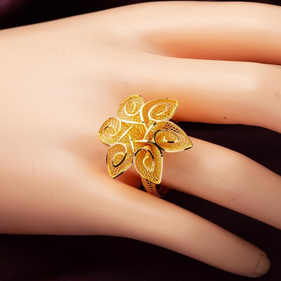 Dantel Motif Telkari Altın Yüzük