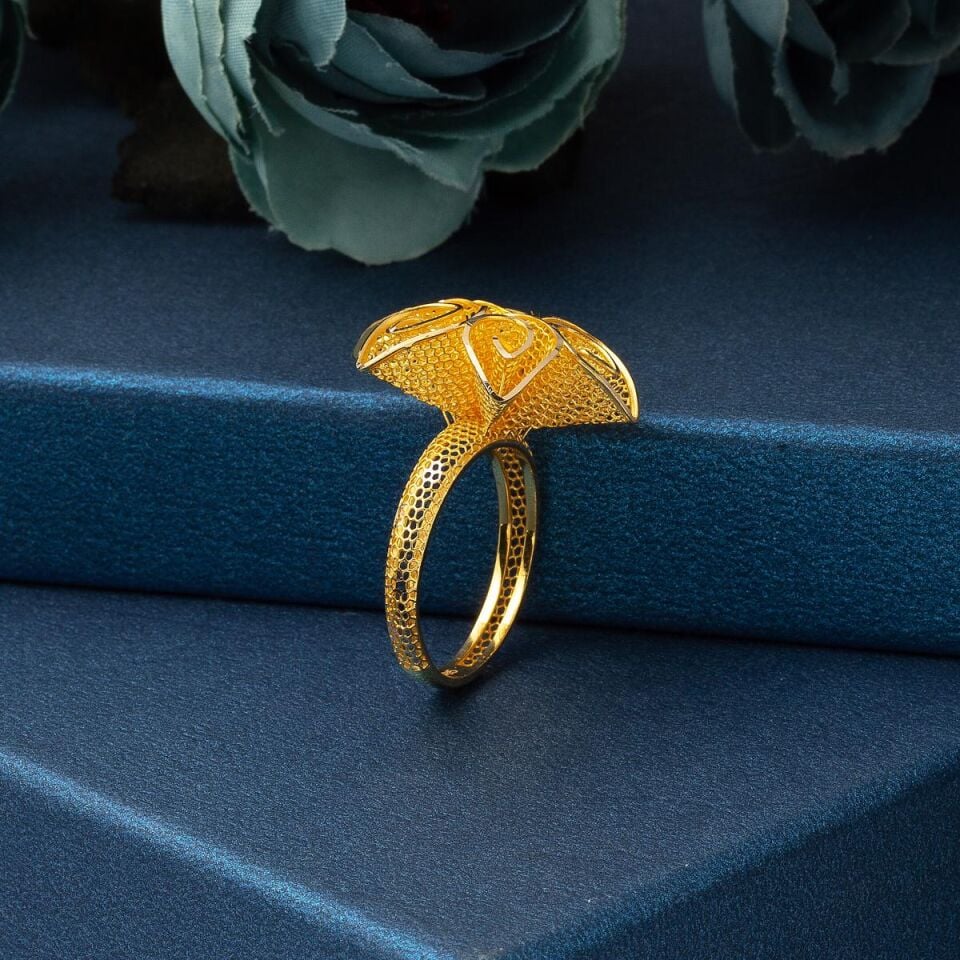 Dantel Motif Telkari Altın Yüzük