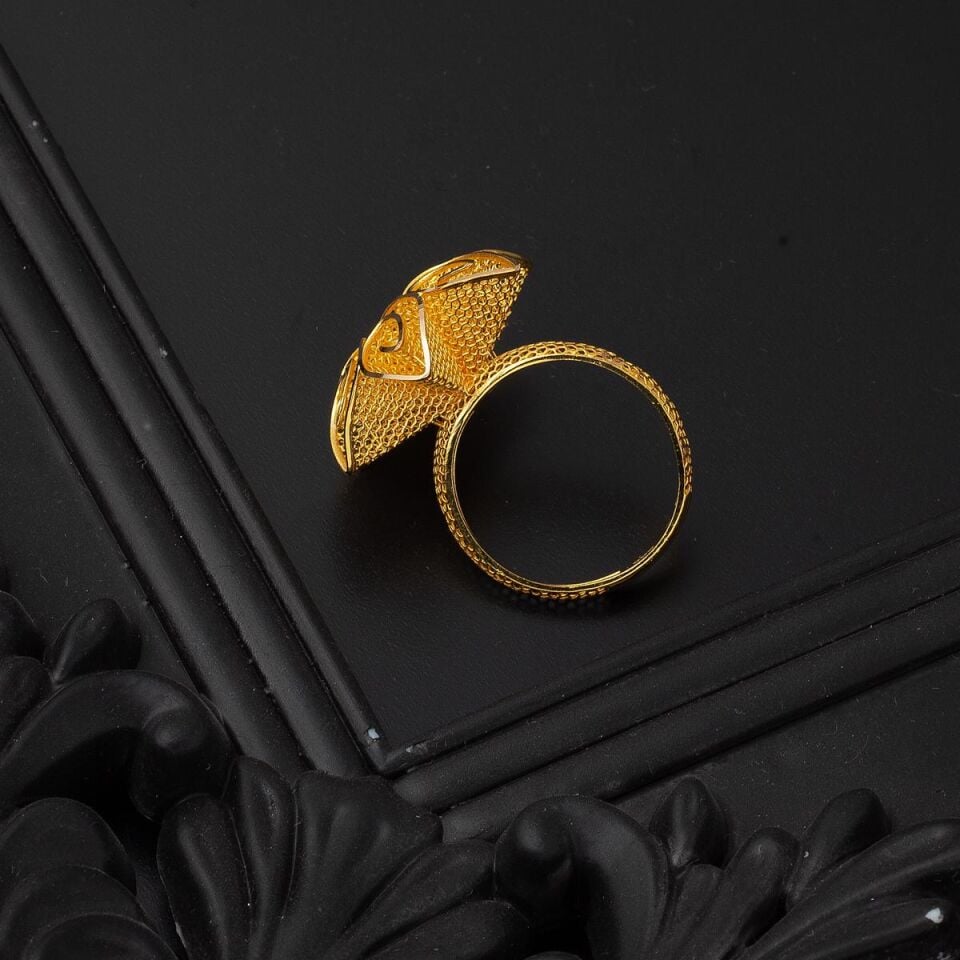 Dantel Motif Telkari Altın Yüzük