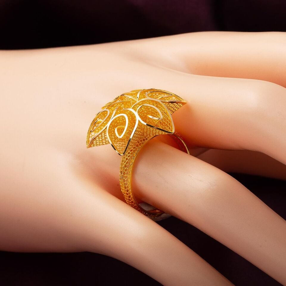 Dantel Motif Telkari Altın Yüzük