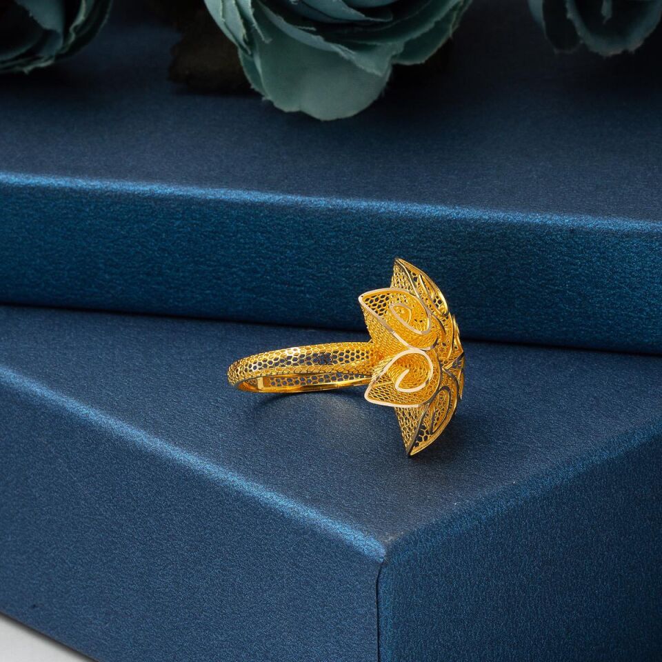 Dantel Motif Telkari Altın Yüzük