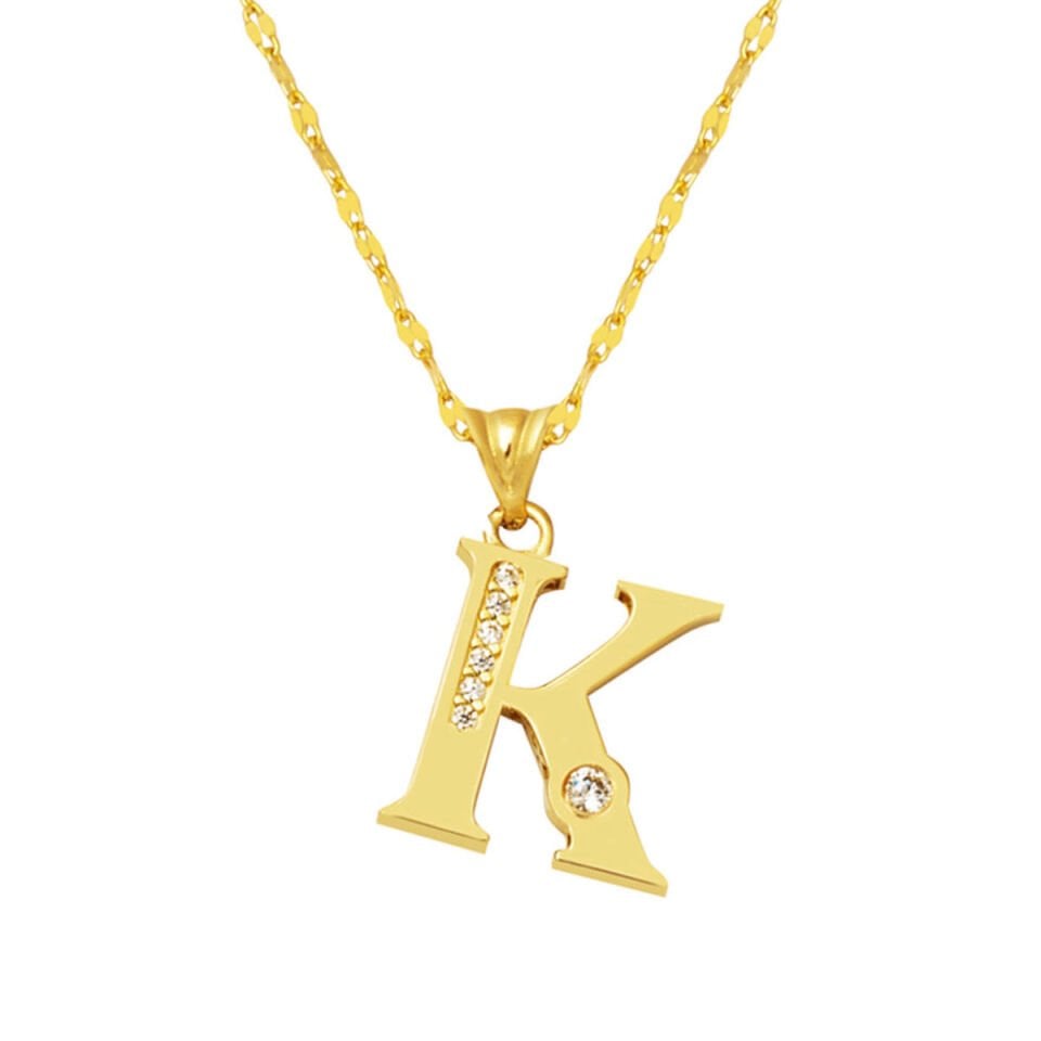 Lettera K Harfi Zincirli 14 Ayar Altın Kolye