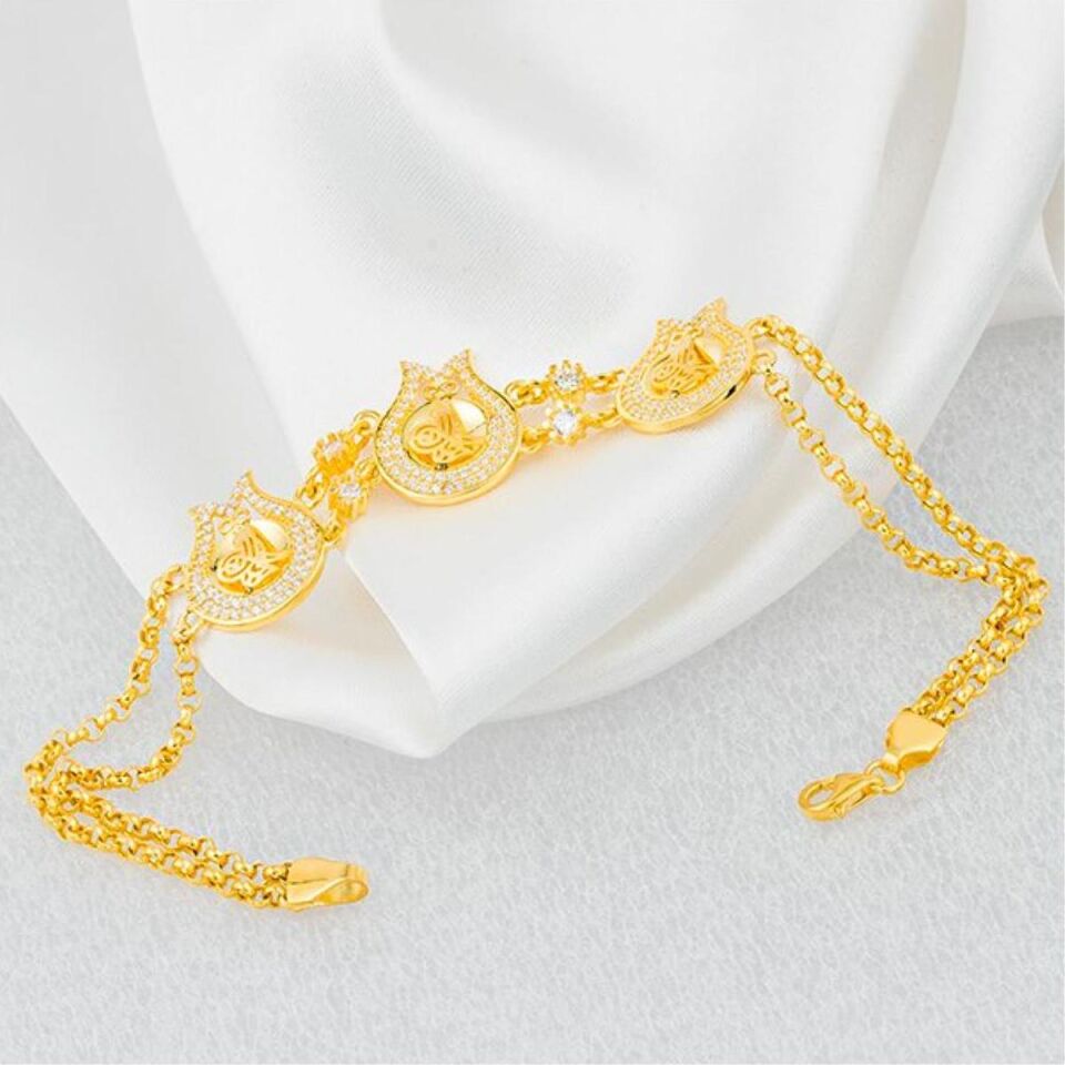 Sonsuzluklu Lale Tuğralı 14 Ayar Altın Bileklik