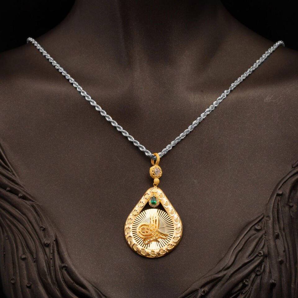 Damla Işıltılı 14 Ayar Altın Tuğra Kolye Ucu