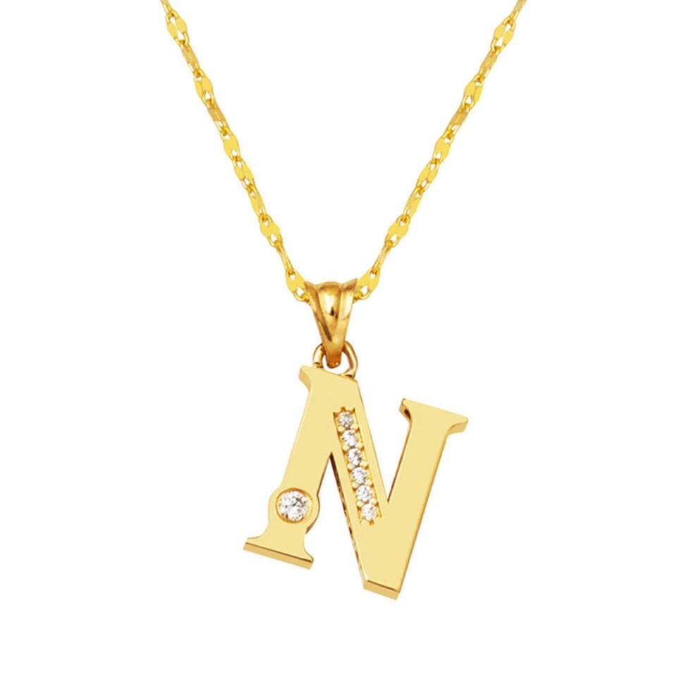 Lettera N Harfi 14 Ayar Altın Kolye