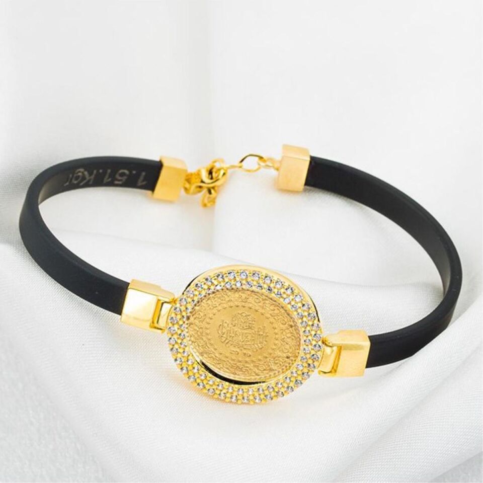 Çeyrek Altınlı 14 Ayar Altın Kauçuk Bileklik